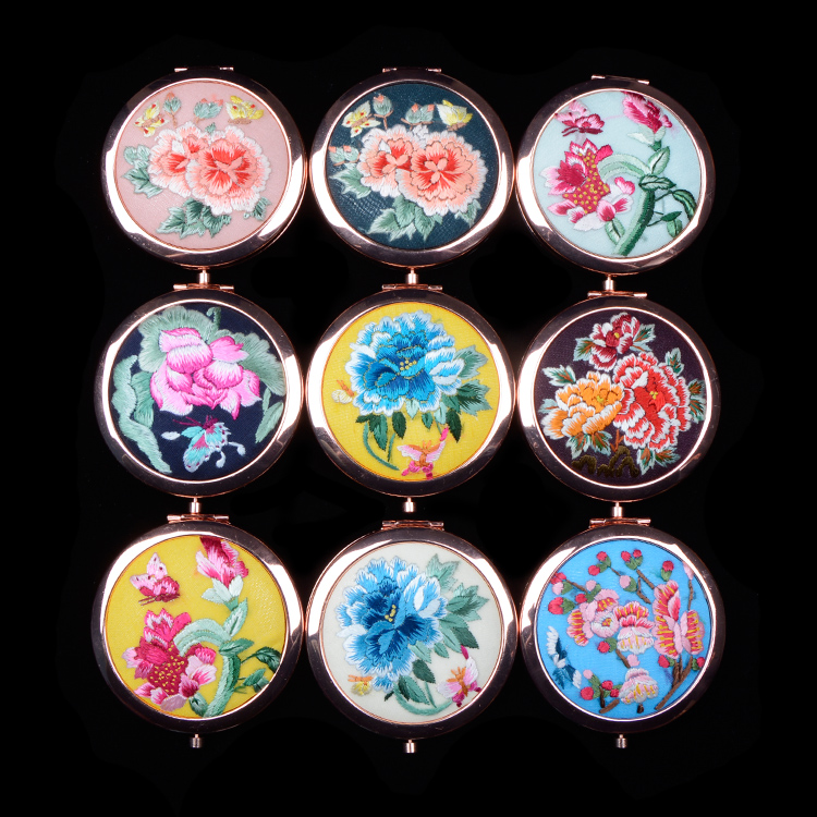 库尔勒化妆随身镜精品出国送礼刺绣中国风古风摄影 手绣镜子