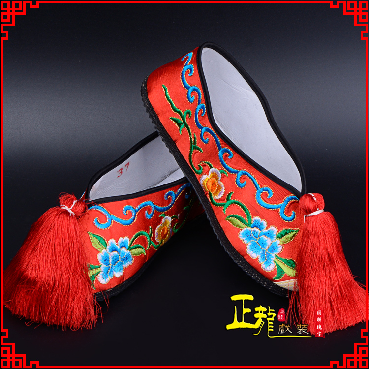 库尔勒京剧越剧戏曲彩鞋花旦绣花 普平底彩鞋