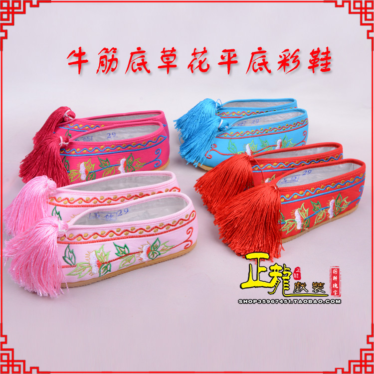 库尔勒京剧越剧戏曲花旦彩鞋 牛筋底草花平底彩鞋